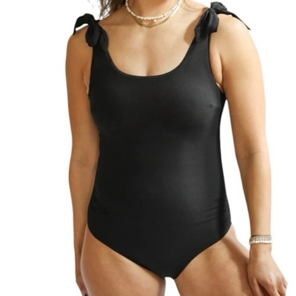Movemama Ribbed Nursing Swimsuit Black White Scattered Dot One Piece L - Picture 8 of 9
